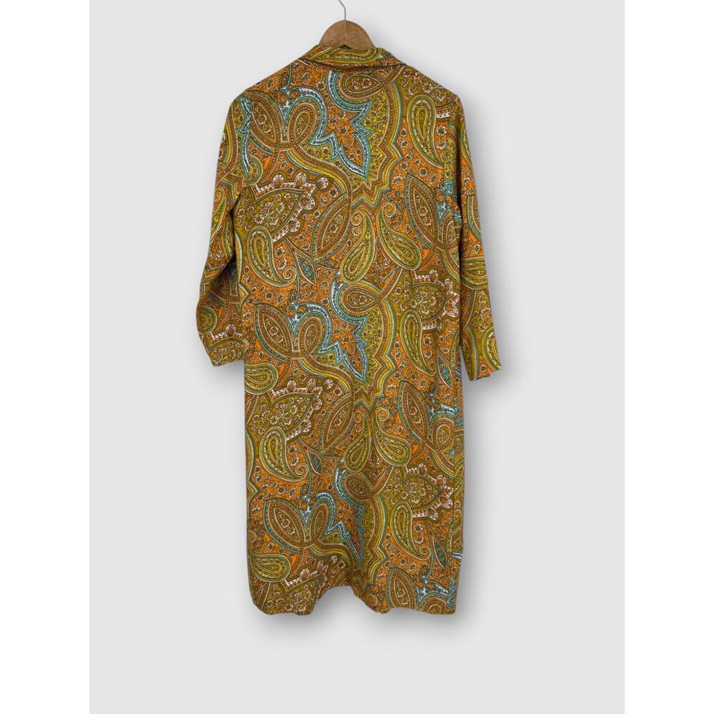 Vintage 60s 70s Paisley Duster Coat Open Front Long Boho Hippie Maxi Jacket - Picture 3 of 5